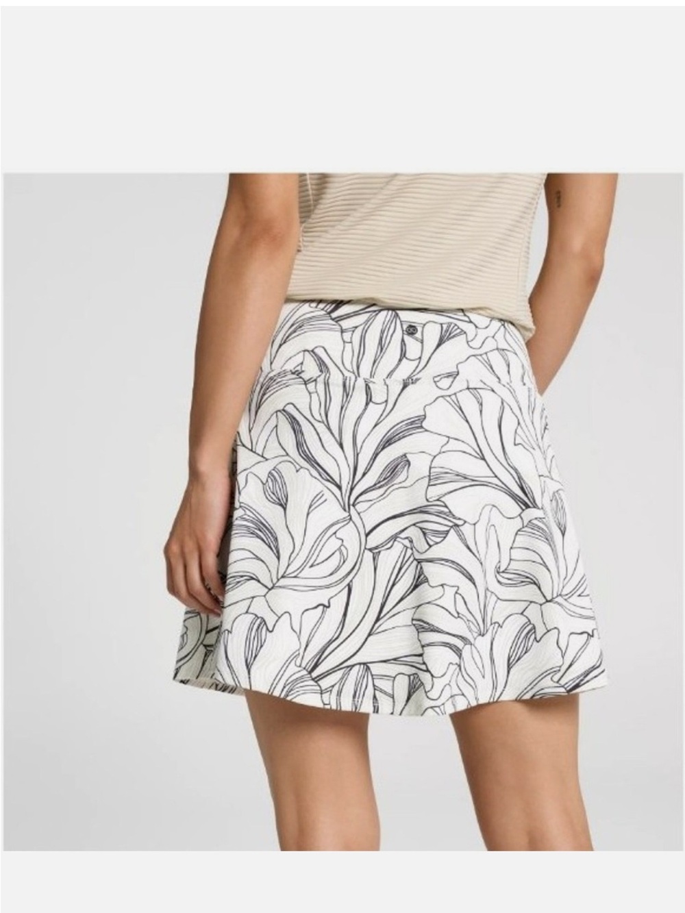 Alia Cream Skirt with Black Botanical Line Print